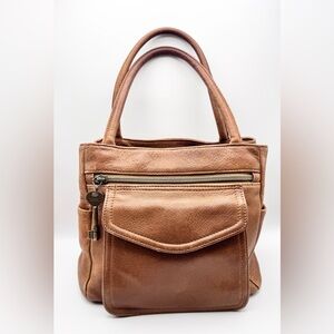 Fossil Brown Leather Satchel Key Charm Mini Tote Vintage